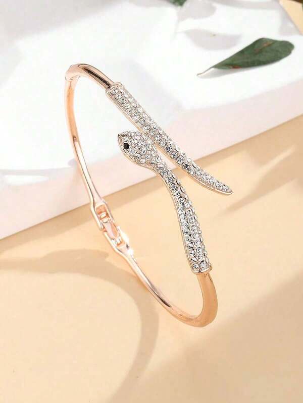 1pc Snake-Shaped Crystal Bangle Bracelet - Serpentine Design With Sparkling Crystals - Chic Accessory For Elegant Outfits