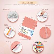 Jubtic Planner Pro Non-Dated Weekly Monthly Agenda Planner - A5 Appointment Book - Pink - View 6