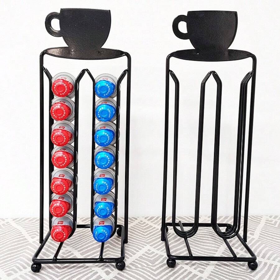 1 porta capsule di caffè, porta capsule per sala da tè, porta capsule girevole a 360 gradi, porta capsule in metallo di grande capacità - CP074 porta capsule caffè 4 file 28 tazze caffè ferro - Visualizzare 1