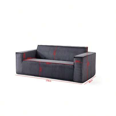 Modern Corduroy Sofa Couch, Comfy 2 Seater Sofa With Deep Seat, Couch For Living Room/Apartment/Office/Home, No Legs/No Installation/Easy To Transport (Grey)