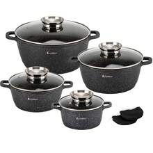 Set Of 4 Pots Induction, Cookware Set With Induction Cooking Pot Set Pan Non-Stick, Cast Aluminum, Mrmer Coating, Includes 4 Lids. - Black murmur - View 3