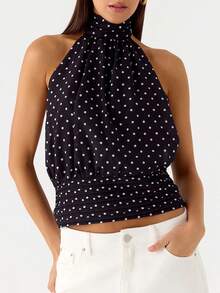 Women's Halter Pleated Chiffon Tank Top Sleeveless Neckline Tie-Up Open Back Tie Casual Blouses 2025 Summer Tops - 彩色 - 查看 1