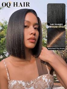 OQ Hair Wear & Go 無膠假髮 Yaki 直髮假髮 8-16 英吋 180% 密度，7x5 HD 預剪蕾絲封口假髮 預拔髮際線 預漂髮結 未加工人髮 自然色 高品質 時尚 - SNatural - 查看 3