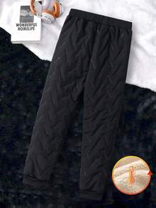 1件装 男童休闲保暖加厚冬季长裤，儿童秋冬季长裤 - 黑色 - 查看 2