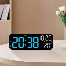 Modern Digital Wall Clock With Remote, Auto Dimming Large LED Screen For 24/7 Easy Viewing, Displays Indoor Temperature Date And Time, Perfect Home Office Gift - Black - View 1