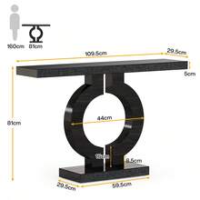 LITTLE TREE 43" Black Modern Mirrored Console Table, Rectangular Entryway Sofa Accent Table With O‑Shaped Glass Base For Hallway & Living Room - Black - View 2