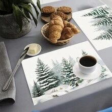 1 pezzo/4 pezzi/6 pezzi Tovagliette in lino con motivo albero di Natale, adatte per tavolo da pranzo, Natale, possono essere regali di Natale, decorazioni natalizie, applicabili per tutte le stagioni, tovagliette da tavolo moderne lavabili, decorazione per la stanza, sottobicchieri, tappetini per tavolo da cucina e da pranzo, decorazione per feste interne/esterne, decorazione per la casa, regali ideali