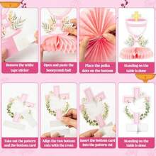 D12Pcs First Holy Communion Party Decorations - Pink White Religious Cross Chalice And  Centerpieces Honeycomb Centerpieces Tables Photo Props Party Plies For Child S Bled Celebration - Hồng - Xem 3