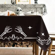 Halloween Tablecloth 52*70 Inch Rectangular Spooky Skeleton Skull Star Black Washable Seasonal Table Cover For Party Picnic Dinner Decor