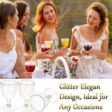 50 Pack Reusable Stemware, 150ML Gold Powder Shatterproof Wine Stemware, Suitable For Halloween, Christmas, Restaurants, Banquets, Plastic Wine Glasses For Parties, Bars And Other Places. - 透明 - 查看 5