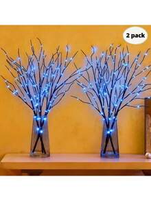 2 Bộ Đèn Dây LED Hình Cành Cây Bạch Dương Thanh Lịch - Sử dụng pin, Có các tùy chọn màu Tím/Trắng ấm/Hồng/Xanh dương, 20 bóng đèn LED, Thích hợp trang trí nhà cửa, phòng ngủ, đám cưới, Giáng sinh, ngày lễ. - 2 đèn cành màu nâu - Xem 2