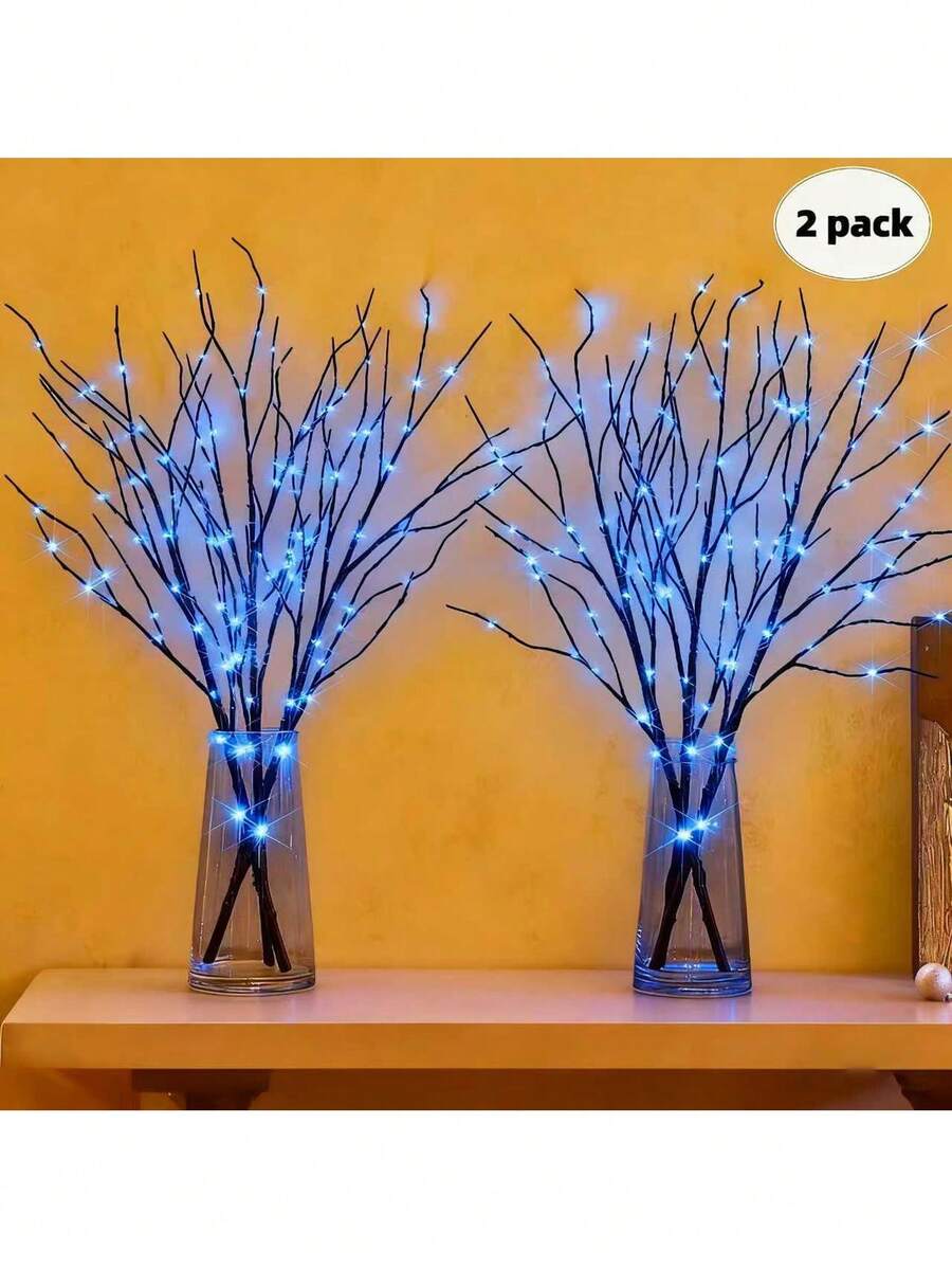 2 Bộ Đèn Dây LED Hình Cành Cây Bạch Dương Thanh Lịch - Sử dụng pin, Có các tùy chọn màu Tím/Trắng ấm/Hồng/Xanh dương, 20 bóng đèn LED, Thích hợp trang trí nhà cửa, phòng ngủ, đám cưới, Giáng sinh, ngày lễ.