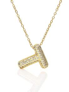 1pc Fashionable Luxurious Copper Inlaid Zirconia Letter A-Z Pendant Necklace, Jewelry Necklace For Women, Suitable For Daily Wear And Party/Holiday Style, Valentine's Day Couple Gift