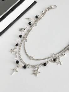 1pc Y2K Fashion Beaded Butterfly & Star Pendant Chain Belt, Simple & Elegant Acrylic Pearl Curved Needle Chain Street Style Accessory - Multicolor - View 6