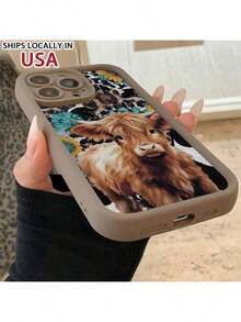 Funda de Teléfono con Patrón de Vaca Linda, Protector de Teléfono Decorativo de TPU, Accesorios de Teléfono Compatibles con  y - Café integral - Ver 3