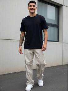 Men's Ice Cargo Pants With Drawstring Waist And Slight Stretch Long Trousers Loose Casual Streetwear Skate Unisex - Ice - View 6