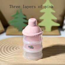 1 szt. przenośny wielowarstwowy dozownik mleka w proszku dla niemowląt, przezroczysty, odłączany, 3/4 warstwy, różowy
