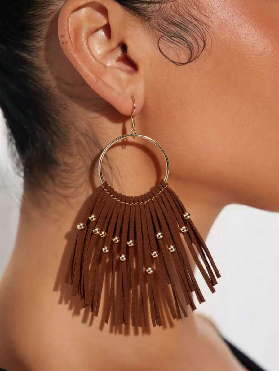 1 par de brincos boho com borlas, estilo cowgirl ocidental, borlas fofas e esvoaçantes, design de inspiração vintage, estilo longo que valoriza o formato do rosto, casual chique, perfeito para uso diário, festas, shows, ótima ideia de presente para amigos