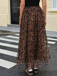 Look Polly Jupe élégante décontractée à taille haute léopard pour femmes en automne-hiver. Style de vacances à la plage digne, avec un sens du style de l'argent ancien. Vêtements occidentaux pour femmes pour les invités de mariage. Jupe en forme de parapluie, imprimé guépard, tenue de Thanksgiving pour femmes