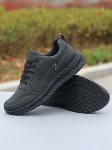 Men's Autumn/Winter 2025 New Sports Shoes, PU Upper, Anti-Slip & Durable, Casual Sneakers, Black, & Versatile, Running Shoes, Soft Sole, Travel Shoes - Black - View 5