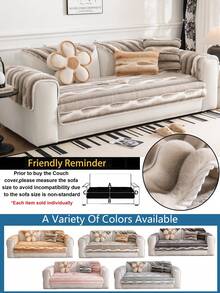 1pc Rabbit Fur Sofa Cushion Cover, Tie-Dye Striped, Thick & Warm For Winter, Anti-Slip & Anti-Scratch Sofa Protector, Ins Style