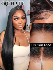 OQ 戴上即走无胶假发，直发，真人发，9x6 高清皮肤，Zip Zag 预剪蕾丝前部假发，带漂白结，180% 密度，18-22 英寸预拔发际线，发质自然，真人发色，快速发货，礼品 - SNatural - 查看 1