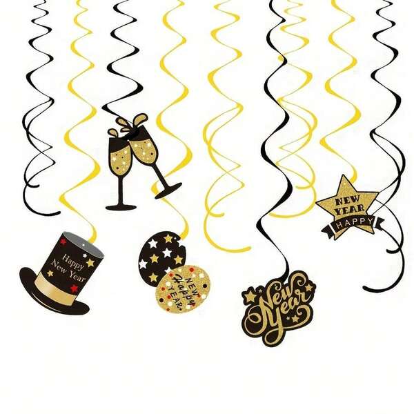 Happy New Year Hanging Swirls 2026 New Years Eve Party Decoration Swirls Streamer