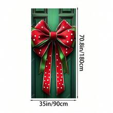 1pc Polyester Christmas Door Cover Bow Decoration - No Electricity Needed, Large Holiday Door Banner, Winter Xmas Gift Box Design, Festive Door Hanging Sign For Home Decor (35.43inch X 70.87inch)