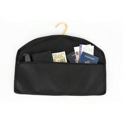 1pc (44.5*32cm, Foldable & Collapsible) 2025 New Portable Anti-Theft Hanging Hook Concealed Storage Bag, Durable Oxford Cloth, Suitable For Hanging Clothes, Hiding Valuables At Home Or Travel