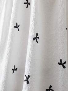 Tween Girl Bow Graphic Print Round Neck Short Sleeve Dress - White - View 6