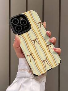 1 件简约条纹蝴蝶结设计垂直纹理高品质人造皮革防震防指纹手机壳，适合作为生日、节日礼物送给朋友、家人、情侣，兼容 AppleApple Sung 型号 - 彩色 - 查看 3