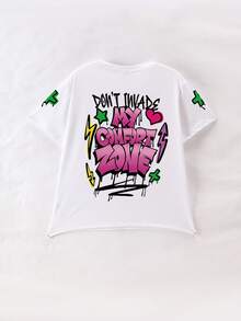 Tween Boy MY COMFDRT ZONE Print Crew Neck T-Shirts Summer Boy's Casual Tee Soft Tops - White - View 2