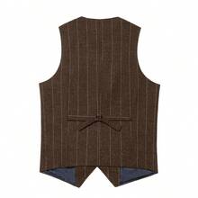 Men's Waistcoat Vests Western Herringbone Tweed Wool Blend Suit Vest Slim Fit Formal Dress Waistcoat Groomsman Vest For Wedding - 咖啡棕 - 查看 3