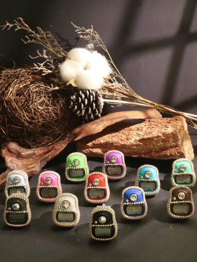 1pc/5pcs/10pcs Mini Cute Finger Ring Counter, Portable Handheld Electronic Digital Display Counter, Silent Button Press Manual Multi-Channel Counter, Durable Counter With Flower/Rhinestone Decor, Compact Thumb Tally Counter For Study, Sports, Other Counting Activities