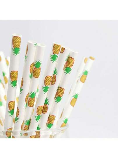 20pcs Watermelon, Pineapple, Lemon Striped Paper Straws, Disposable Tableware For Birthday Party, Decoration For Watermelon, Strawberry, Fruit Tea, Milk, Bar Drinks,
