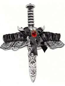 女士海盗剑配蕾丝蝴蝶结，海盗服装，玩具剑配大腿吊袜带，女士海盗装束，海盗配饰，角色扮演，高品质吊袜带，万圣节或其他特殊场合的理想海盗配饰，为您的双腿增添魅力和独特美感 - 彩色 - 查看 4