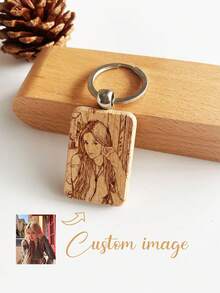 1pc Customized Photo Engraved Wooden Keychain, Pendant, Creative Small Item, Bag Charm, Wooden Tag, Keyring, DIY Accessory, School Backpack, Car Accessories, Cute Gift For Teachers, Christmas, Friends, Coworkers, Family, Boyfriend/Girlfriend