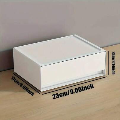 1pc Simple Minimalist White Drawer Storage Box Stackable Multi-Compartment Organizer For Cosmetics Stationery Jewelry Accessories Small Items Desktop Vanity Table Bedroom Bathroom Kitchen Organization Solution Compact Space Saving Container