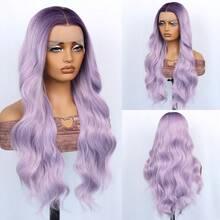 13*4 Ombre Purple Body Wave Lace Front Wigs Ombre Dark Purple Lace Wigs Long Curly Wave Wigs 180 Density Pre Plucked Glueless Synthetic Wigs Middle Part Heat Resistant Fiber Hair Synthetic Lace Front Wigs For Women Daily, Party, Cosplay Use 28 Inch - Màu tím ombre - Xem 12