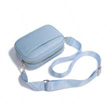 Bolso bandolera de PU de color liso 2025 (1 pieza), bolso de hombro cuadrado compacto con correa ajustable, bolso pequeño multifuncional para desplazamientos y actividades de ocio, minibolso versátil para todo el año. - Azul - Ver 3