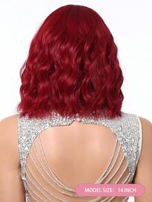 Topshe 14 Inch Red Medium-Long Wavy Curly Wig, Elegant Women's Halloween Accessory, Halloween Decoration, Heat-Resistant Synthetic Wig, Suitable For Daily Cosplay, Holiday Celebration Wear, Halloween Cosplay Gift, Gift For Friends - Red - View 6