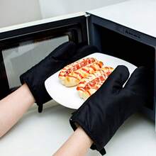 Thickened Silicone Oven Mitts & Pot Holders (2 Gloves + 2 Pads) - Heat Resistant, Non-Slip Anti-Scalding | For Baking, Cooking, Microwave, Air Fryer - Black - View 10