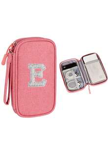 1个DIY个性化数据线收纳袋，26字母图案便携式旅行电子产品整理袋，适用于硬盘、移动电源、耳机、充电器、手机壳、无线耳塞、蓝牙耳机、耳麦等，商务旅行必备 - 彩色 - 查看 81