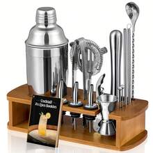 12-teiliges Cocktail-Shaker-Set – Barkeeper-Kit Mit Bambus-Ständer, Edelstahl, Inkl. Rezeptbuch