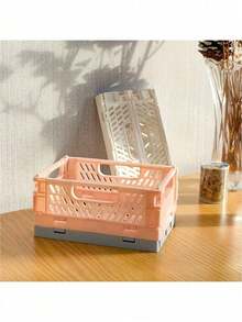 1pc Small Foldable PP Storage Box, Office Supplies, Notebooks, Stationery, Cosmetics Desktop Organizer Box, Multi-Color Options, Desktop Organizing Tool - Multicolor - View 5