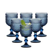 Wine Glasses Drinking Water Goblets Set Of 6 Vintage Colored Ring Flower Glassware ,10 Ounces Sunflower Stemmed Cups For Wedding Party Bars Restaurants - Màu xanh lam - Xem 6