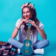Soprano Ukulele Beginner With Online Lesson Bag Strap String Tuner Pick Cloth,  21 Inch Matte Bundle Kit  Series-Green - Blue - View 6
