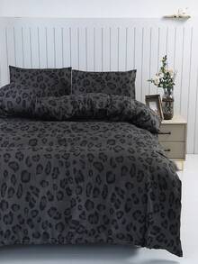 3pcs Spotted Leopard Print Bedding Set, Includes 1 Duvet Cover And 2 Pillowcases, Soft And Breathable, Suitable For Bedroom, Guest Room, Rental, Hotel, Motel (No Filler) - Black Leopard Print - View 5