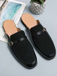 PU Material / Faux Leather Plus Size Men's Black Loafers, Casual Leather Shoes, British Style Half-Slip-On Shoes, Fashion Driving Loafers, Youth Korean Version Slip-On Shoes, Suitable For Nightclubs, Parties, Daily Versatile Wear - Black - View 16