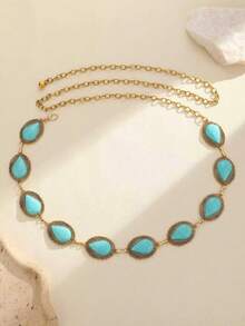 1 peça Corrente de cintura feminina vintage boêmia turquesa, versátil e moderna, adequada para primavera, verão, outono e inverno. Sexy e elegante, corrente de cintura feminina ajustável para festas de casamento. - ouro antigo - Visão 2